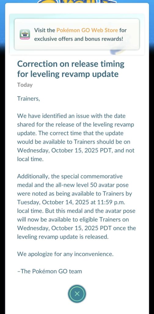 In game notification on level update… Still just says “PDT” 😆
