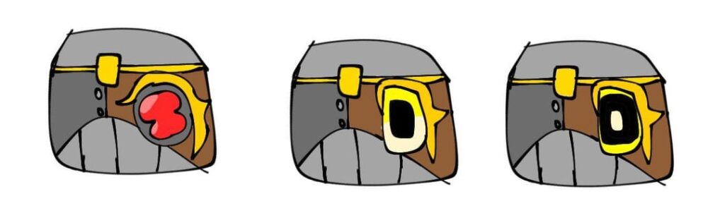 Which eye looks better for the face of these two steel-type Pokémon?