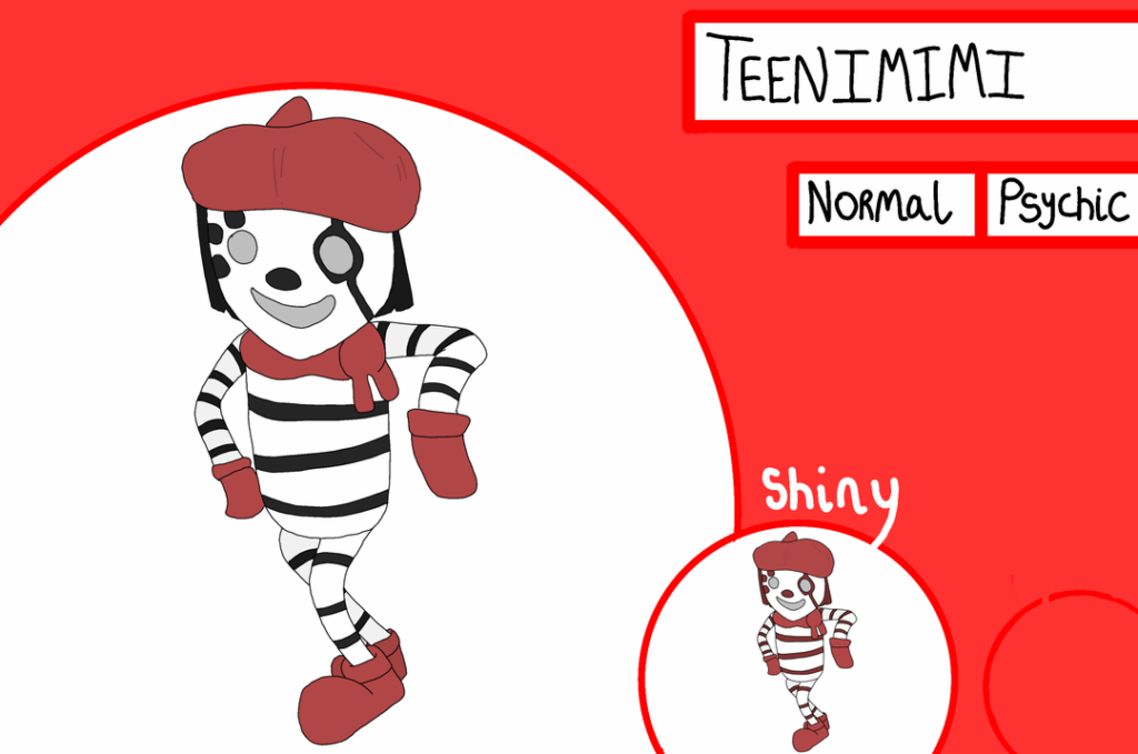 As stated before, Kapakapa City is so large that there are designated areas that the player may catch certain Pokemon- for one such Pokemon, however, you'll find them out on the streets! Meet Teenimimi and their evolution, Pantocopie!