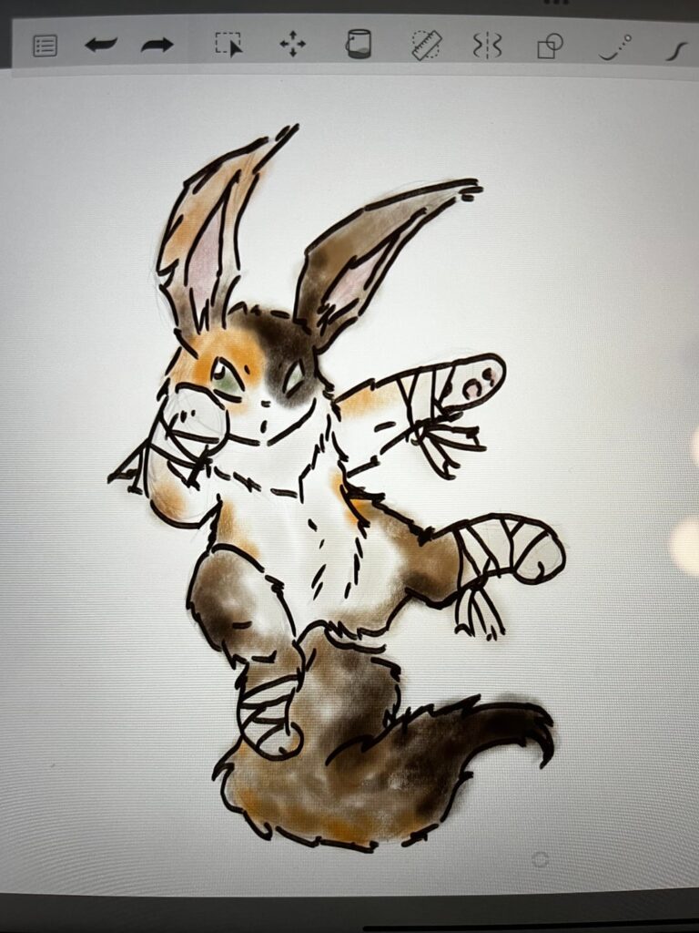 I know this is not great, but I’m trying to create a fake eeveelution based on my cat as a surprise for my gf. She (the cat) is a calico who punches and kicks a lot, hence the fighting type. If you have any ideas to make it cooler, they’re welcome! (I’m yet to improve my digital painting skills)