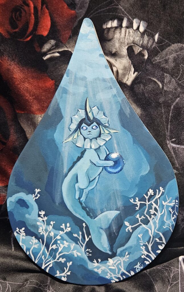 Vaporeon, acrylic paint on wooden canvas