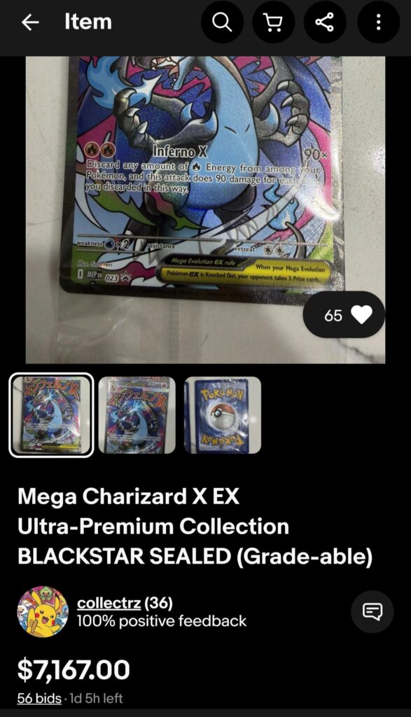 Mega Charizard EX promo on Ebay bid for 7k