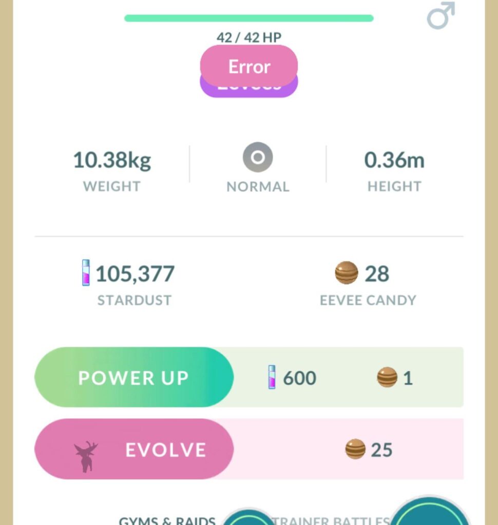 I'm getting an error while trying to evolve my eevee, has never happened before