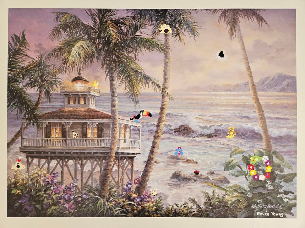 I painted Pokémon into this Hawaiian painting printout I found
