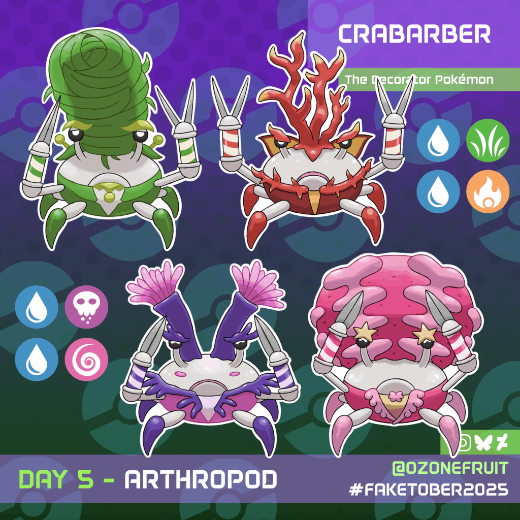Decorator Crab Pokemon, Crabarber - Faketober 2025 Challenge