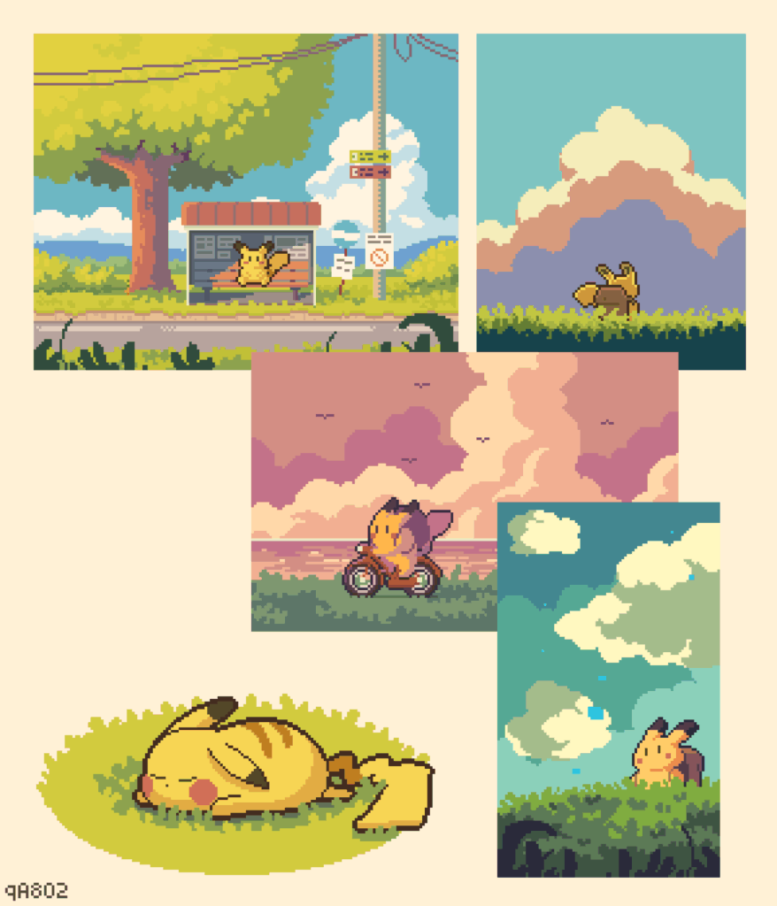 Pikachu doing stuffs alone