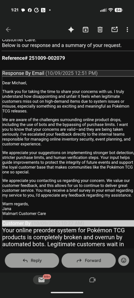 Walmart's Response to My Complaint About Their Broken Preorder System