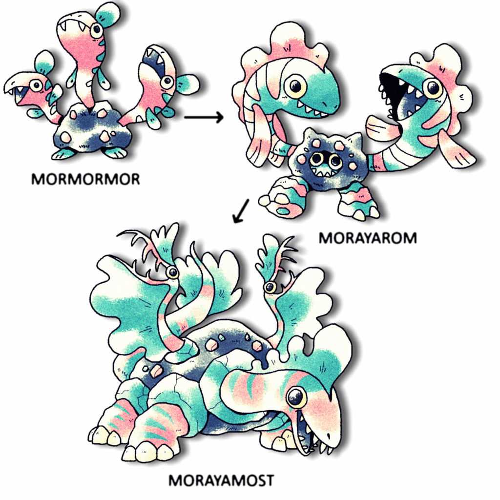 Many morays mingle mirthfully