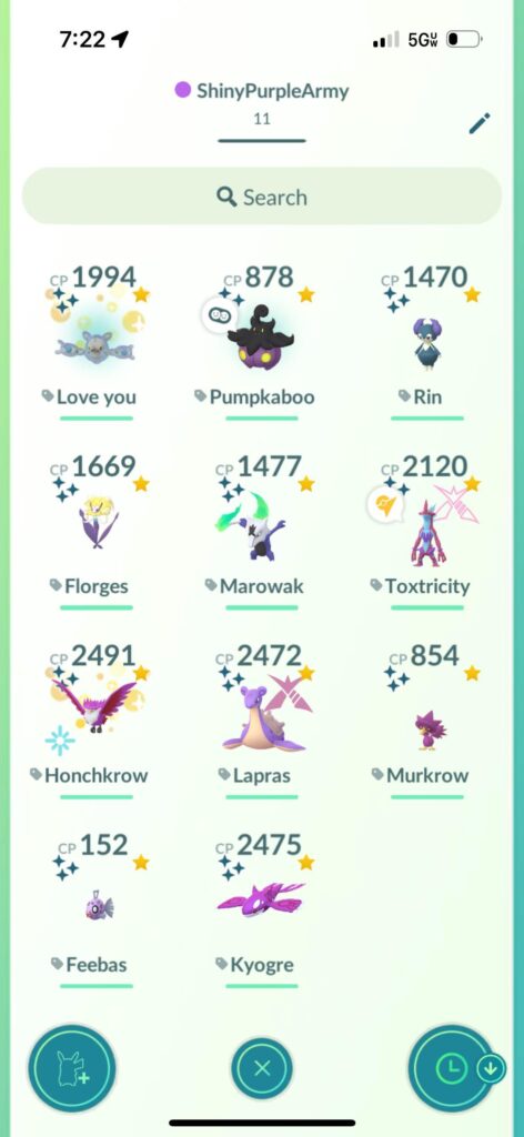 Purple is my favorite color. I had not noticed how many shiny variants are purple or how many I had! So, I made a tag for them all. Meet my current Shiny Purple Army ! Know of any other purple shinies ?