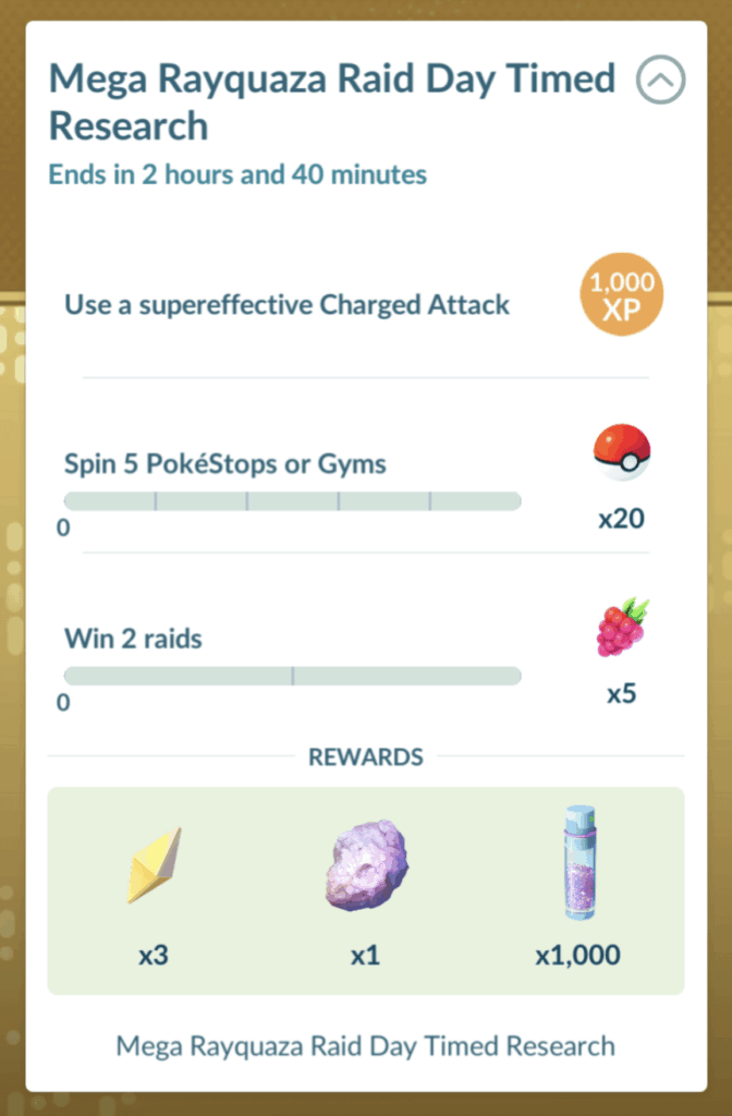 Timed Research task increased for Rayquaza Raid Day?