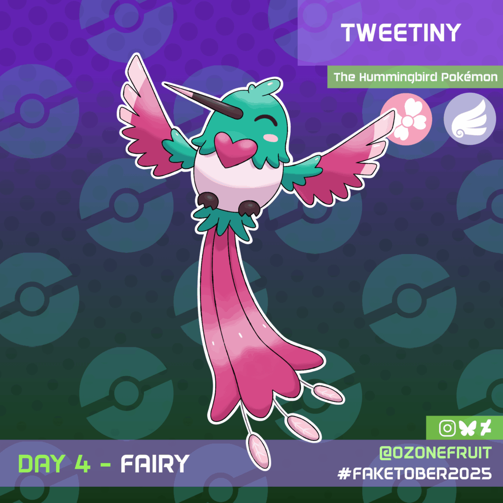 Tumpet Flower Hummingbird Pokemon, Tweetiny - Faketober 2025 Challenge