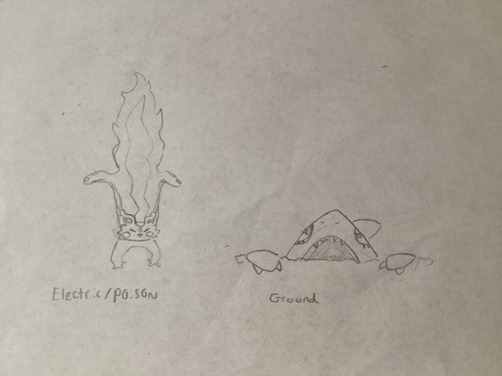 These are my first ever fakemon (i drew them because i was bored)