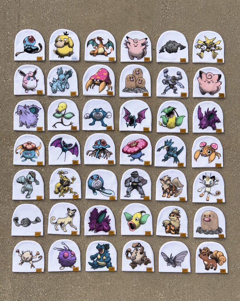 Halfway to Airbrushing all 151 Gen One Pokémon on Beanies (OC)