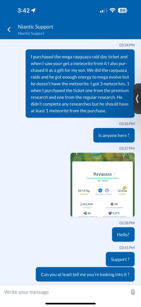 Niantic support has been super helpful….