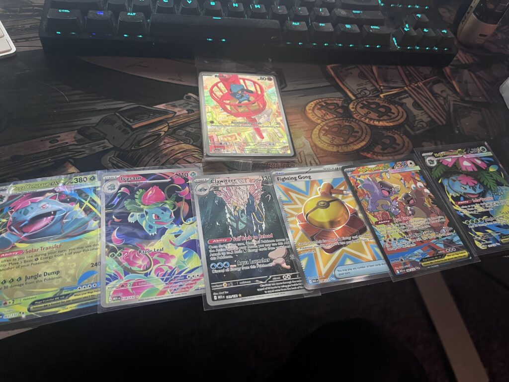 Pulls from my Mega Evolutions ETB… I feel like it’s kinda cracked.