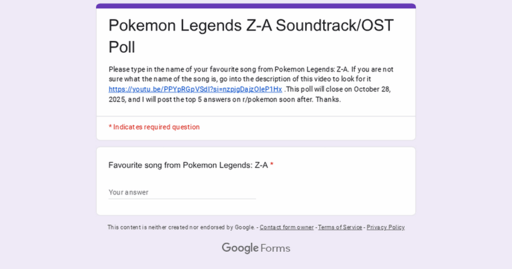 Pokemon Legends: Z-A Soundtrack/OST Poll! (Google Form)