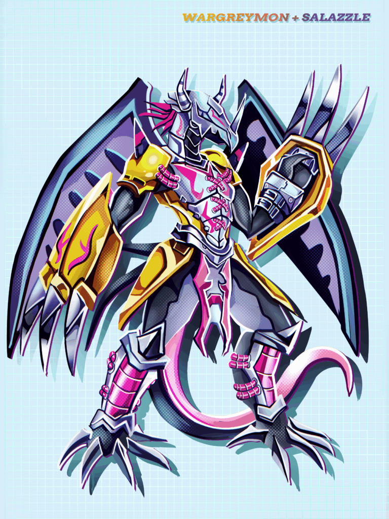Salazzle + WarGreymon, Pokemon + Digimon fusion art by me!