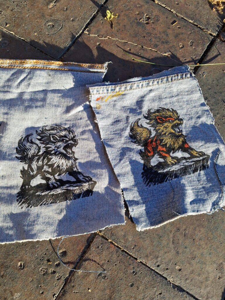 Block printing denim patches of my boy!