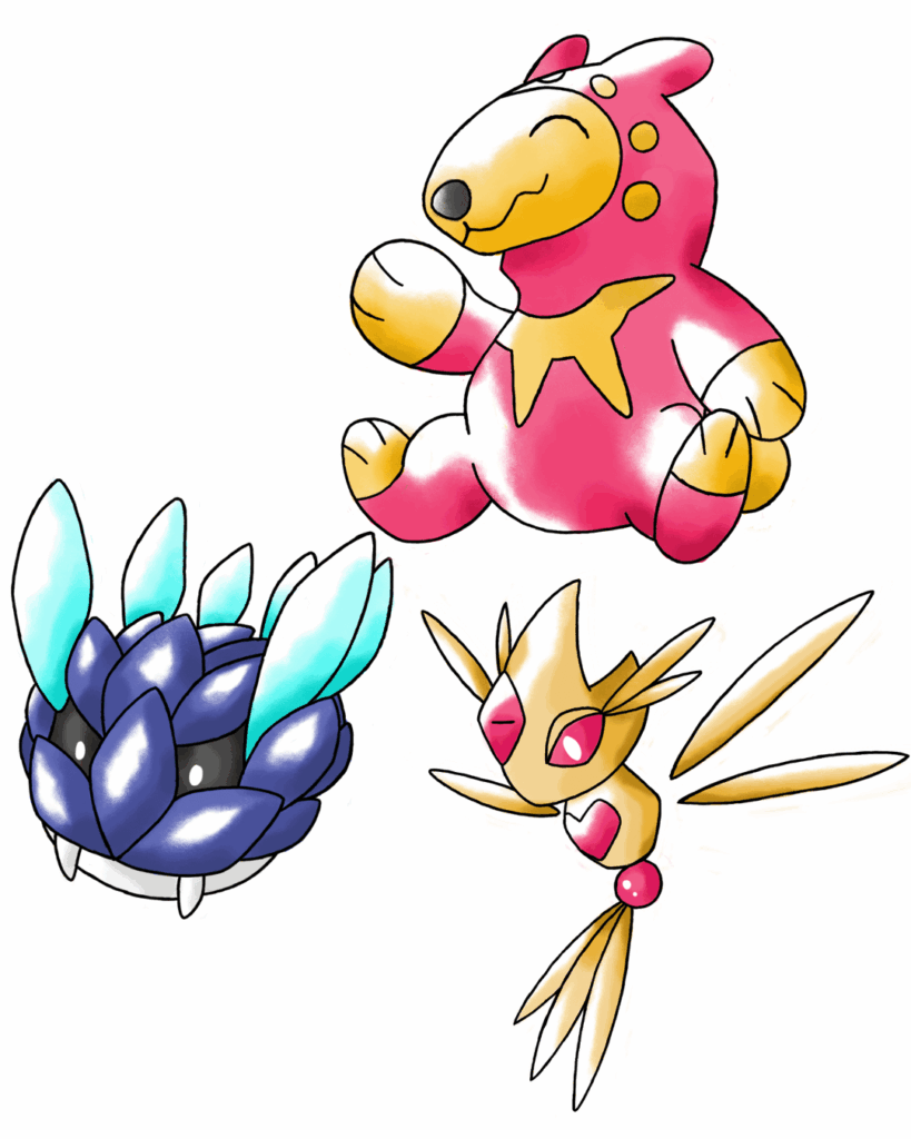 Several Single-stage mons! Meet Solours, Wiwallix and Susucharm!