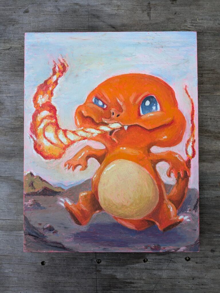(OC) I'm an oil pastel artist working through the Kanto Pokedex. Here's Charmander!