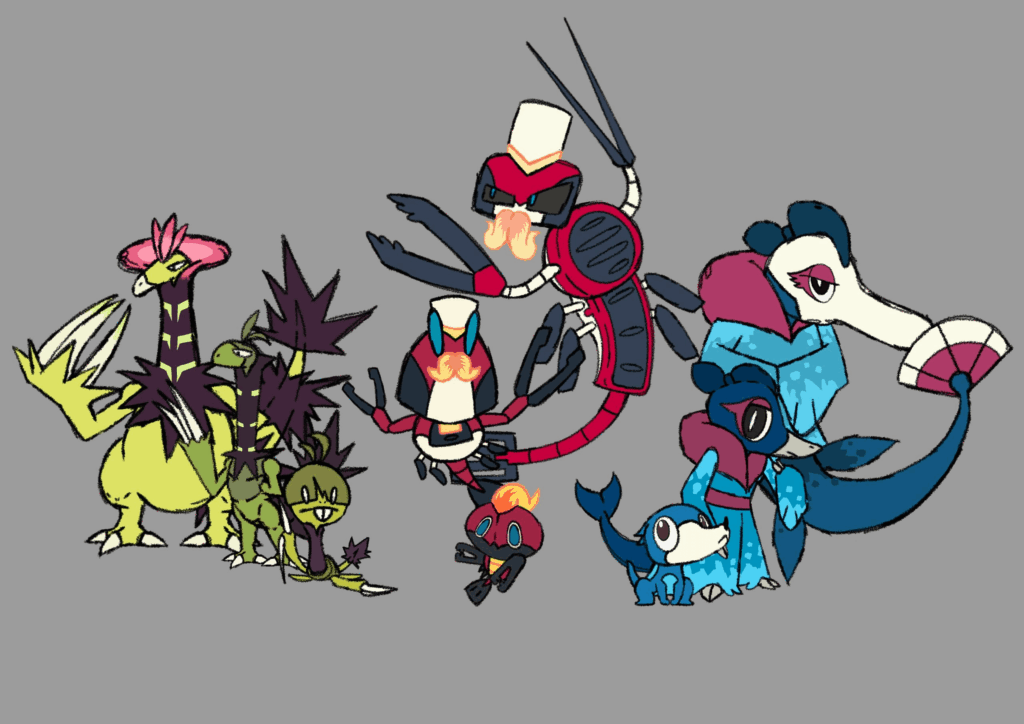 full concepts of my Tema Region starters (some features are subject to change in the key art)