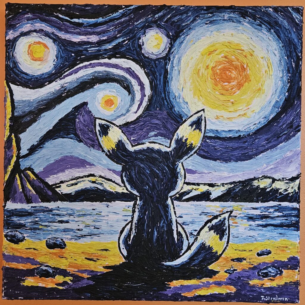 Starry Night Umbreon. Acrylic on canvas 12" x 12".