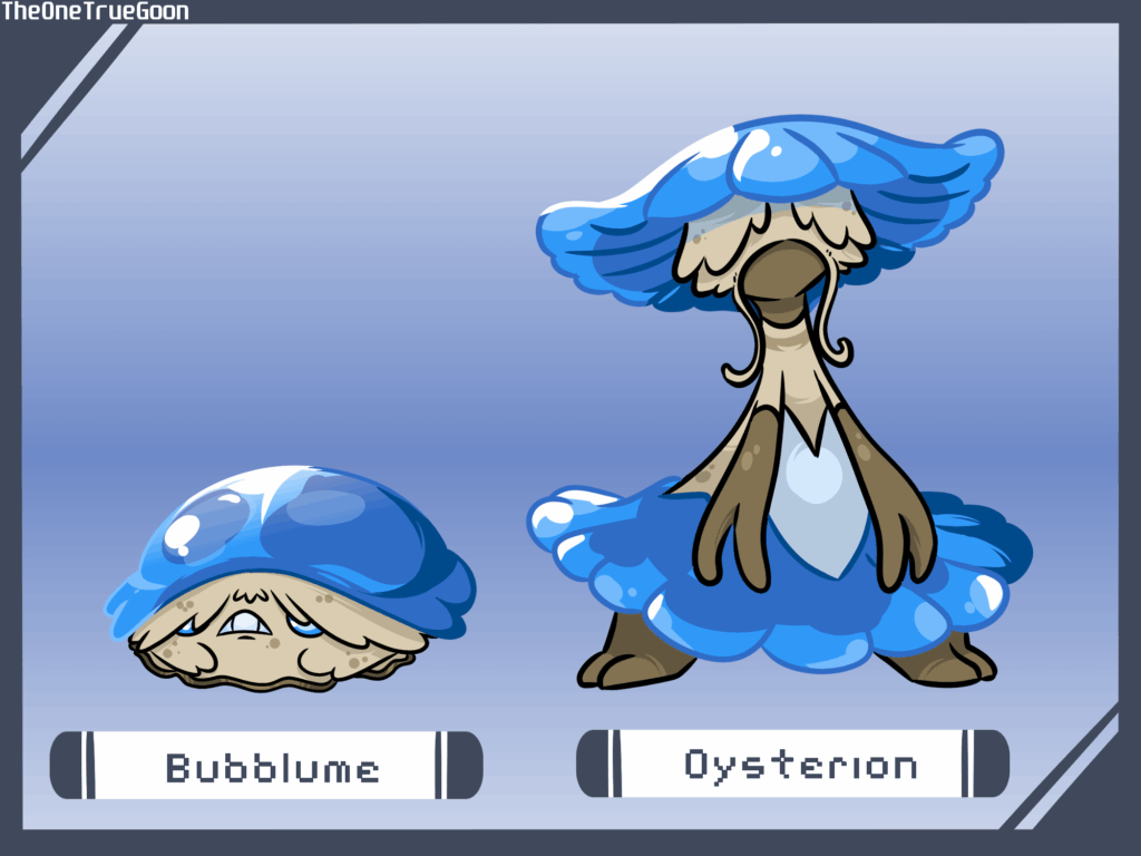 A couuple Fakemon based on Oysters and jellyfish.