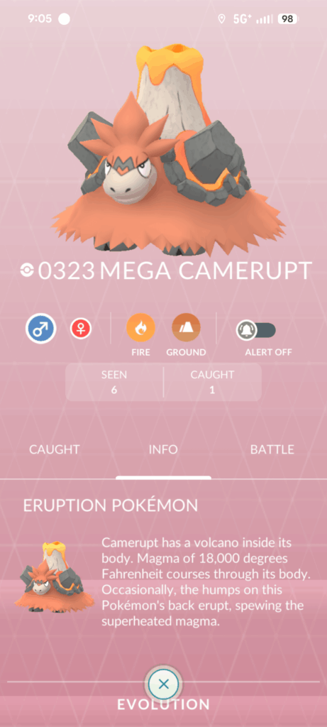 Poor Mega Camerupt doesn't get a unique Dex entry