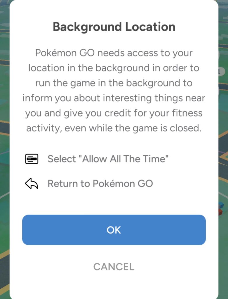 PoGo Version 381.1 Asks for Background Location on Startup