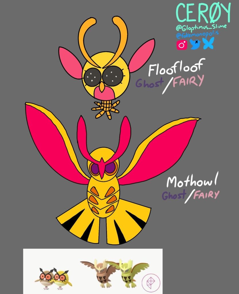 [OC] moth convergents of Hoothoot and Noctowl