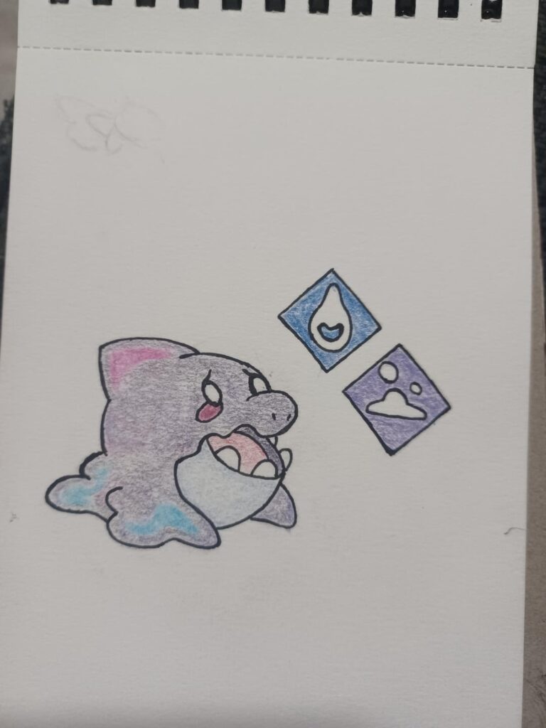 A redesign of my Water Starter. SPILLFIN-The Oil Blotch Pokemon.