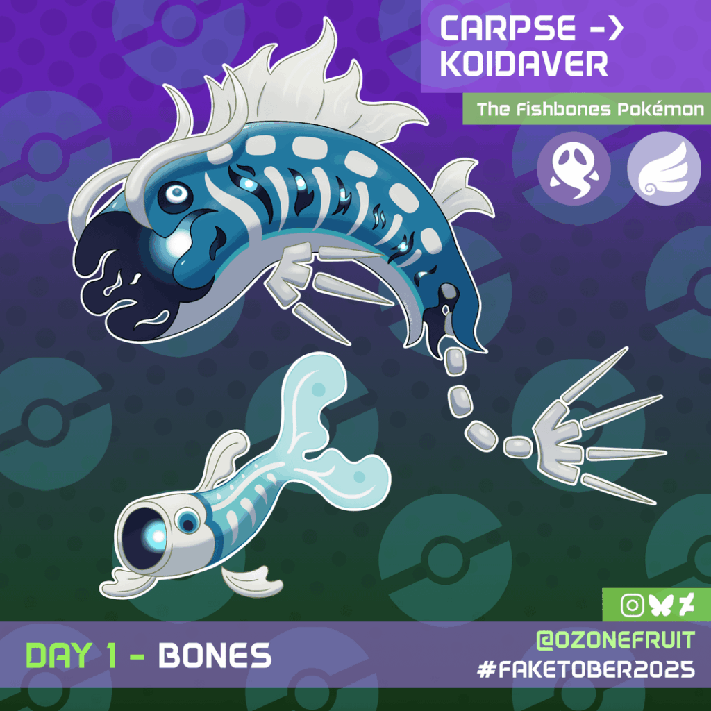 [OC] Koi Flag Pokemon, Carpse and Koidaver! Faketober 2025 Challenge