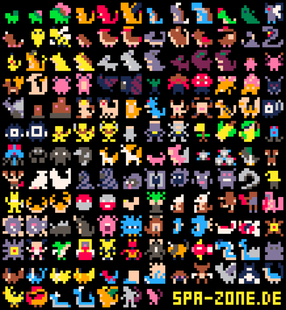 All 151 Gen 1 Pokemon as 8x8 Pixel-Art with 16 colors