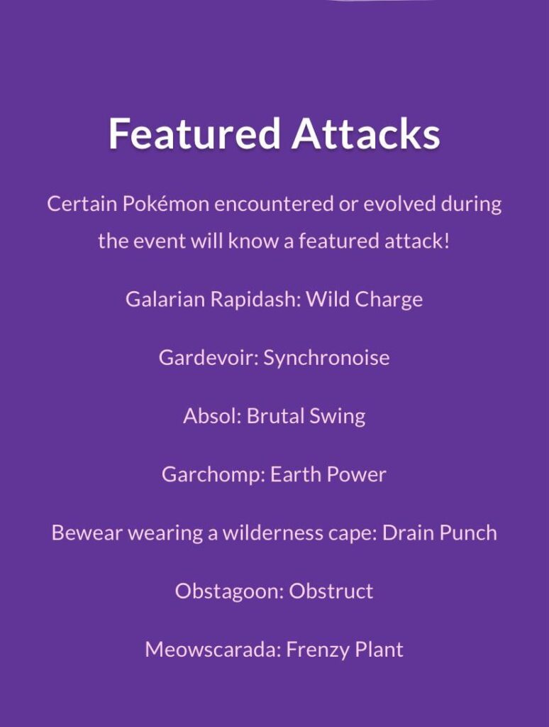 Featured Attacks available during Pokémon GO Wild Area 2025 - Global.