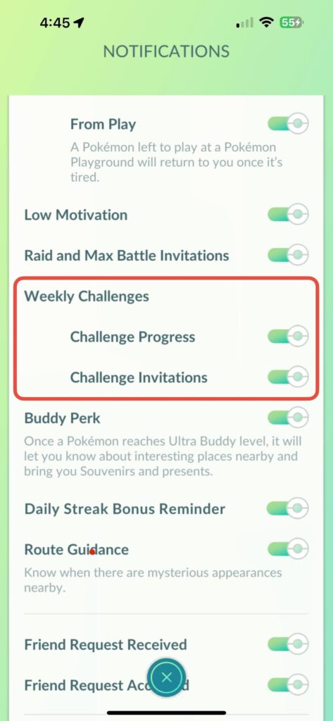 Notification Settings added for Weekly Challenges