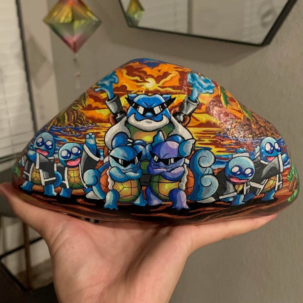 I painted this Squirtle Squad rock and I’m super proud of it :) OC