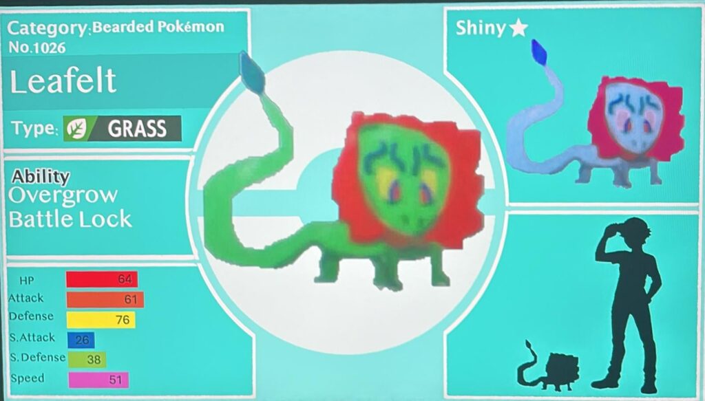 Here is my friend’s fakemon: Leafelt