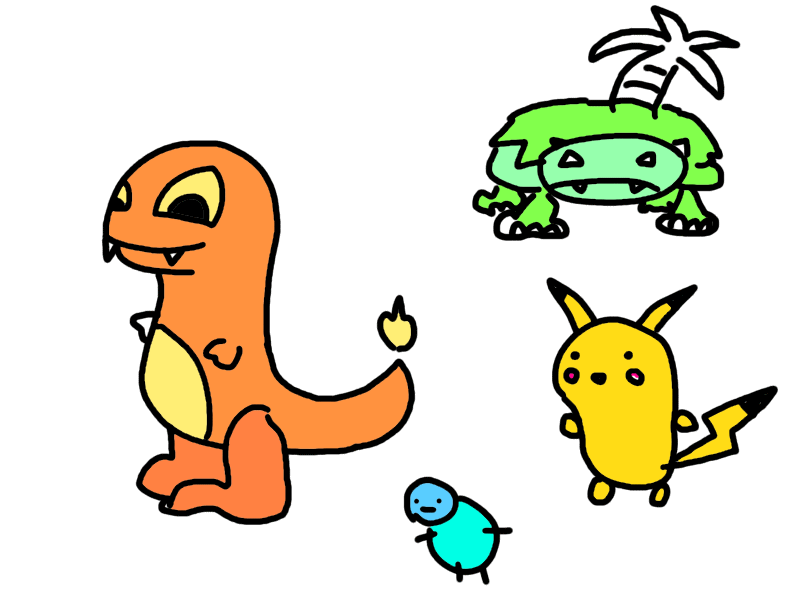 Just drew the 3 +1 starter pokemon from memory(i forgot the water guys look)