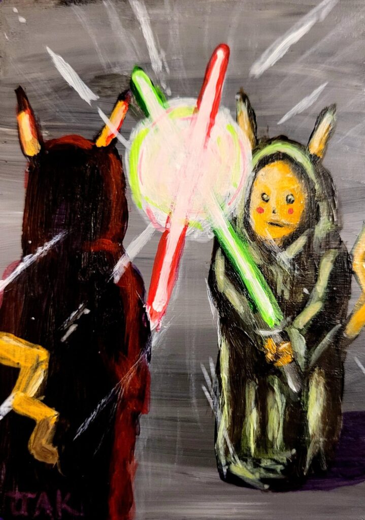 Pikachu's in a Galaxy Far Away, a painted card by me! [OC]