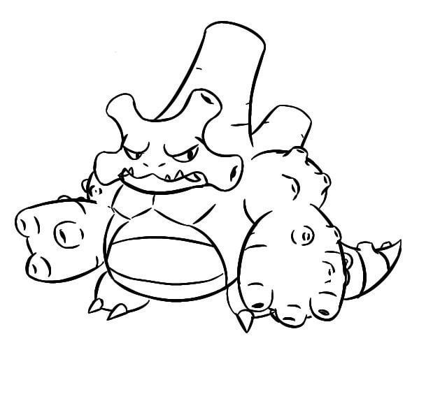 Lineart of a poison type pokémon based on the Estemmenosuchus, it's basically what you get when you mix a Nidoking with a Weezing