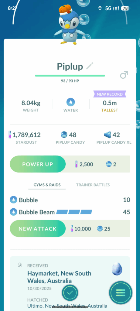 Costumed Piplup also available in 1km Adventure Eggs
