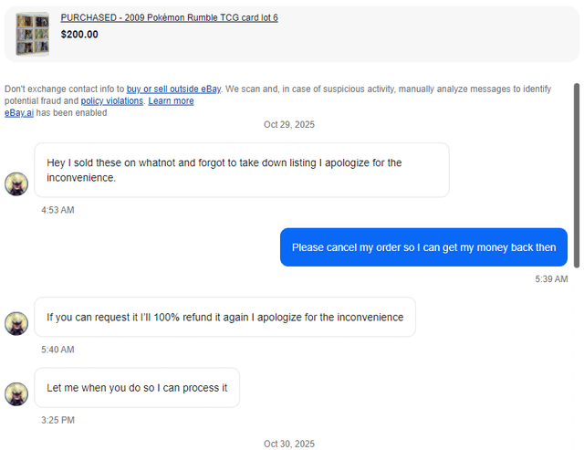 eBay Seller Requested I Cancel the Order
