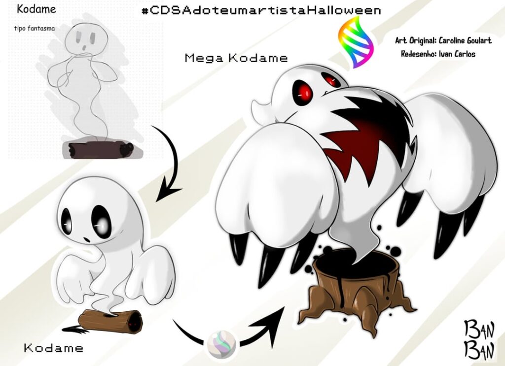 I redesigned a ghost-shaped Pokémon by a beginner artist and gave it a mega evolution.