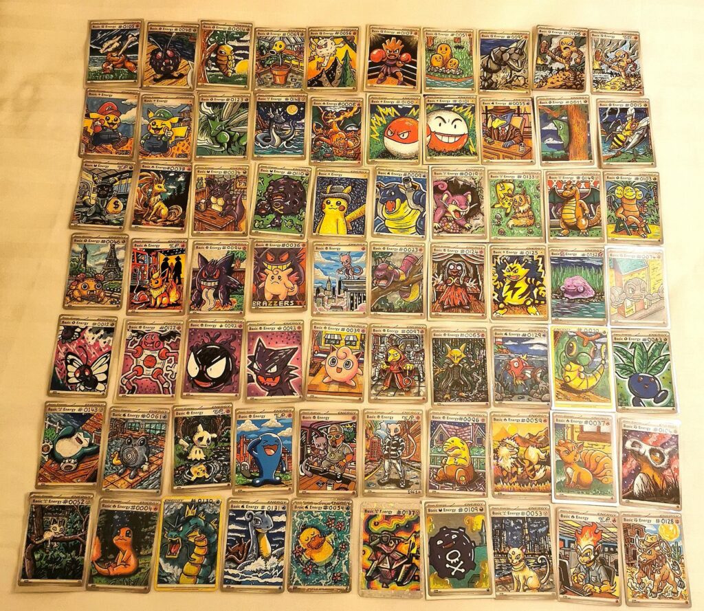 My full EP Studios custom Pokémon set (so far!) 70+ hand-painted energy cards! 🔥🎨