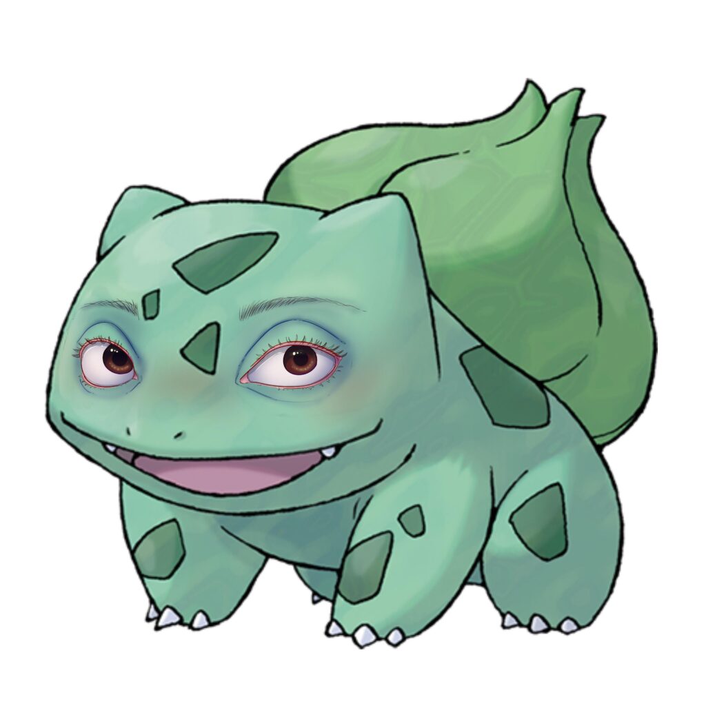 Hi. I added realistic human eyes to the official bulbasaur art.