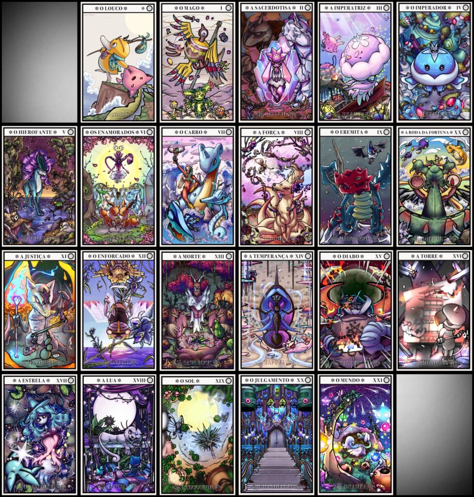 All tarot cards I’ve made so far, Major Arcana is now complete