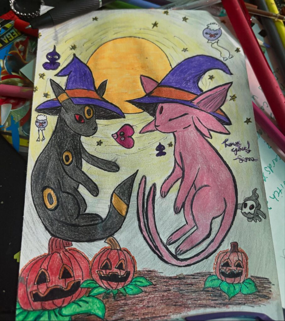 Happy Halloween from Umbreon and Espeon!! [OC]