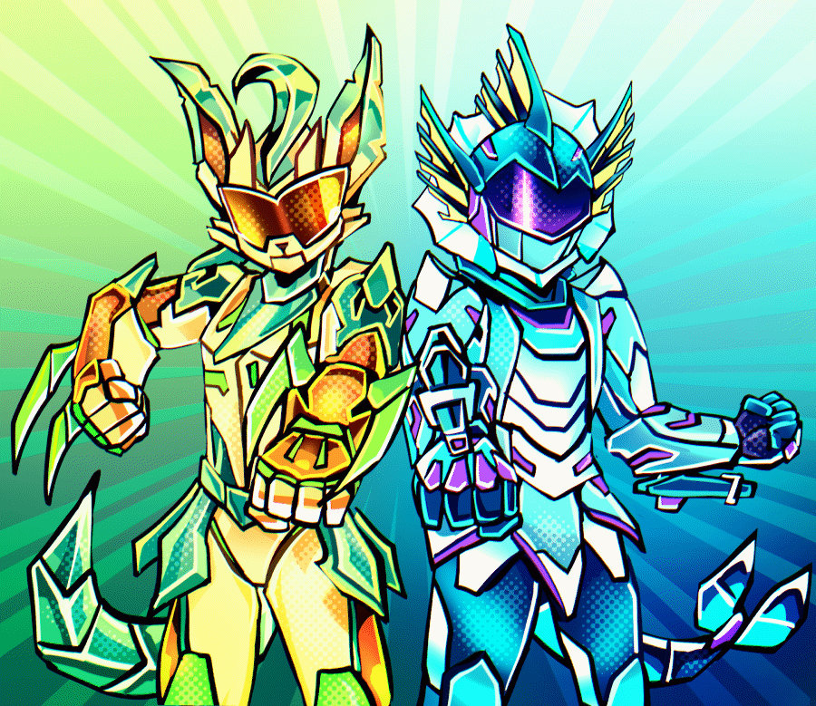 Leafeon and Vaporeon as tokusatsu (art by me)!