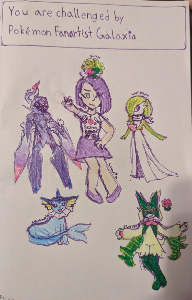 I drew me with some of my favorite Pokemon :3