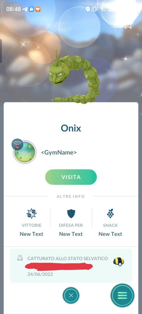 My Onix was in <GymName> for "New Text" time
